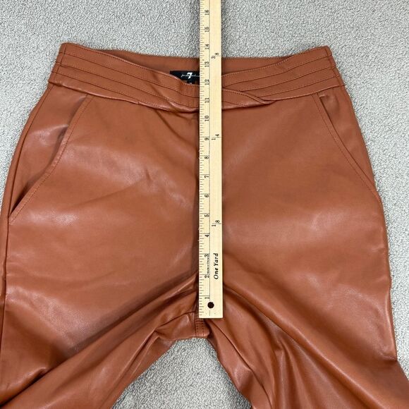 7 For All Mankind Crossover Waist Faux Leather Crop Pants Chestnut Brown Medium - Picture 10 of 11